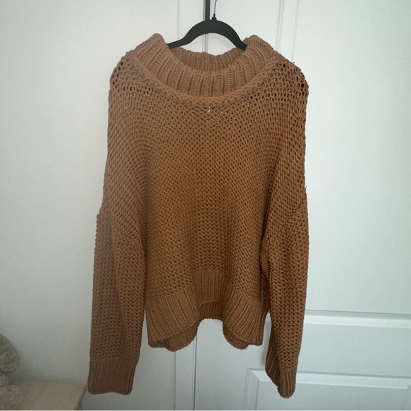 🤎Free People “My Only Sunshine” Sweater XL NWT | Oversized Boho Knit Pullover - Picture 2 of 3